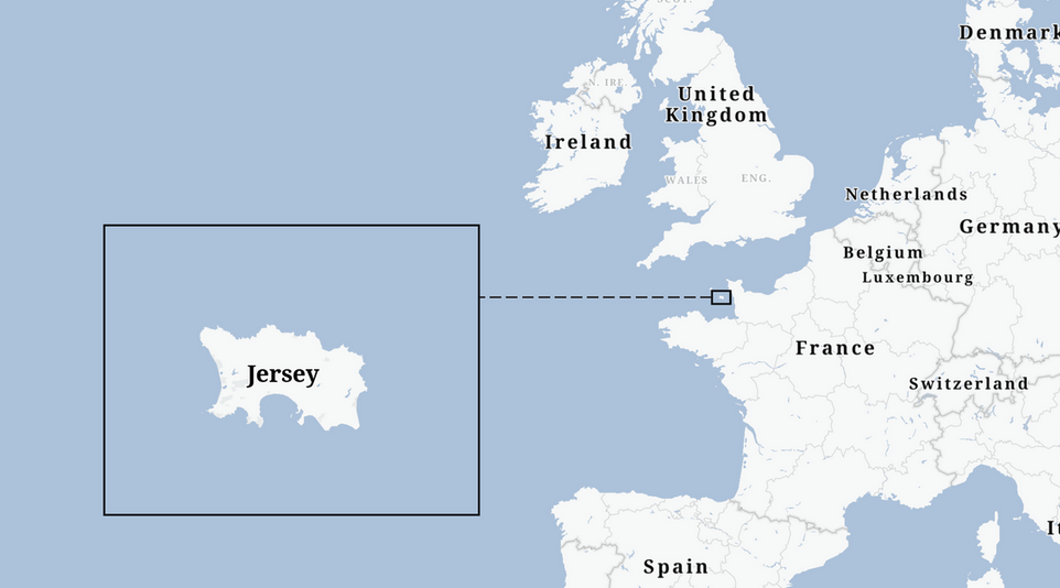 Map showing location of Jersey island, off the coast of France